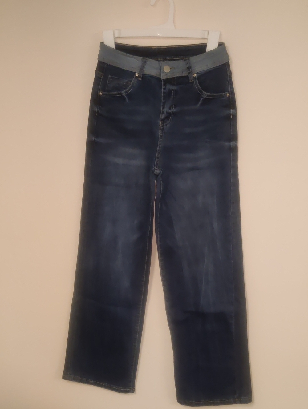 HME Two Tone Colorblock Waistband Jeans Womens Size Small S Dark Wash Denim Pant